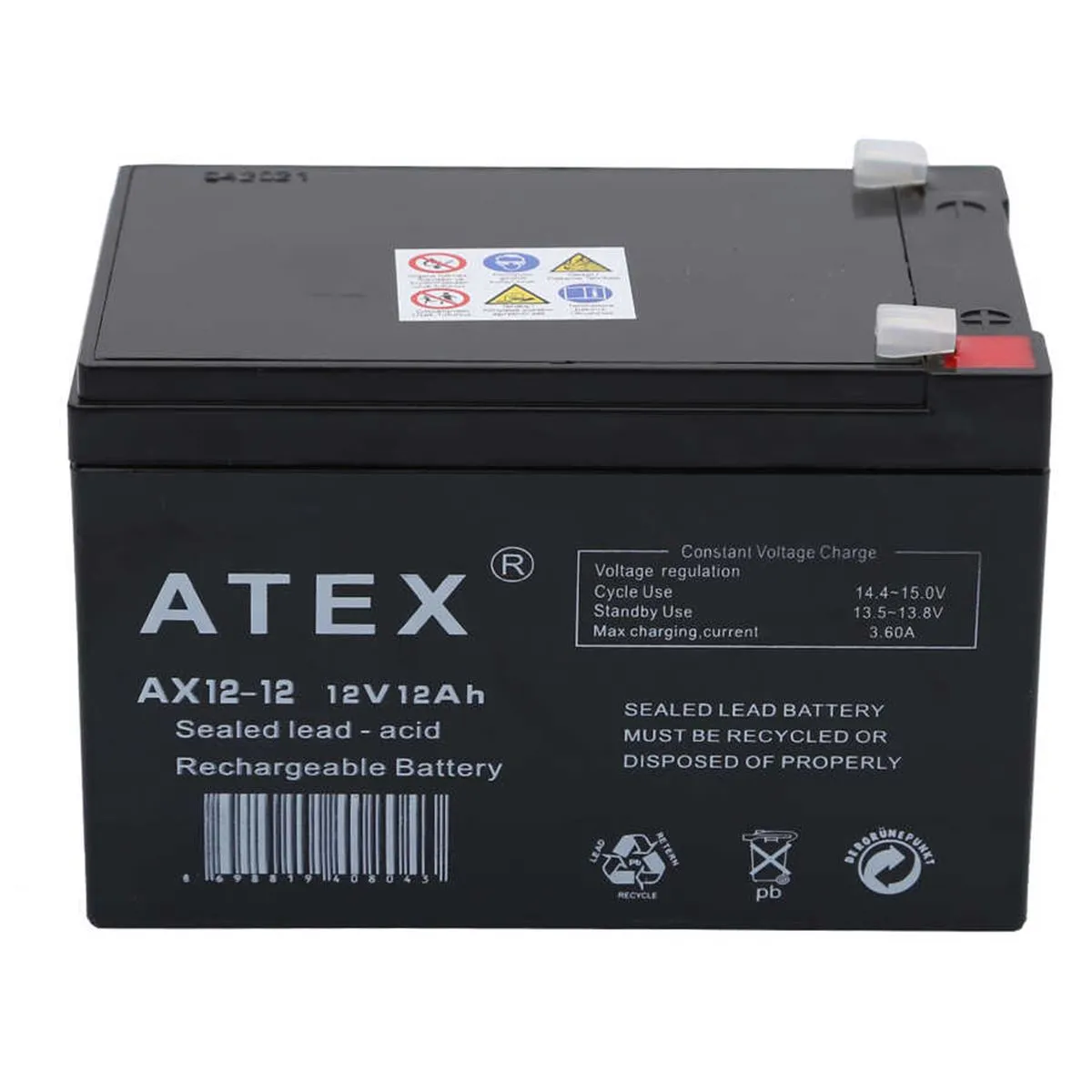 Atex 12V 12A Akü, Yüksek Kapasiteli Yedek Güç