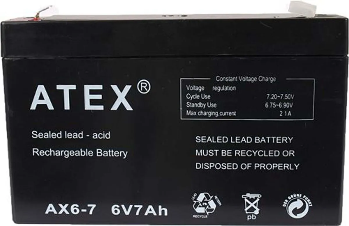 Atex 6V 7A Kuru Akü, Yedek Güç Kaynağı