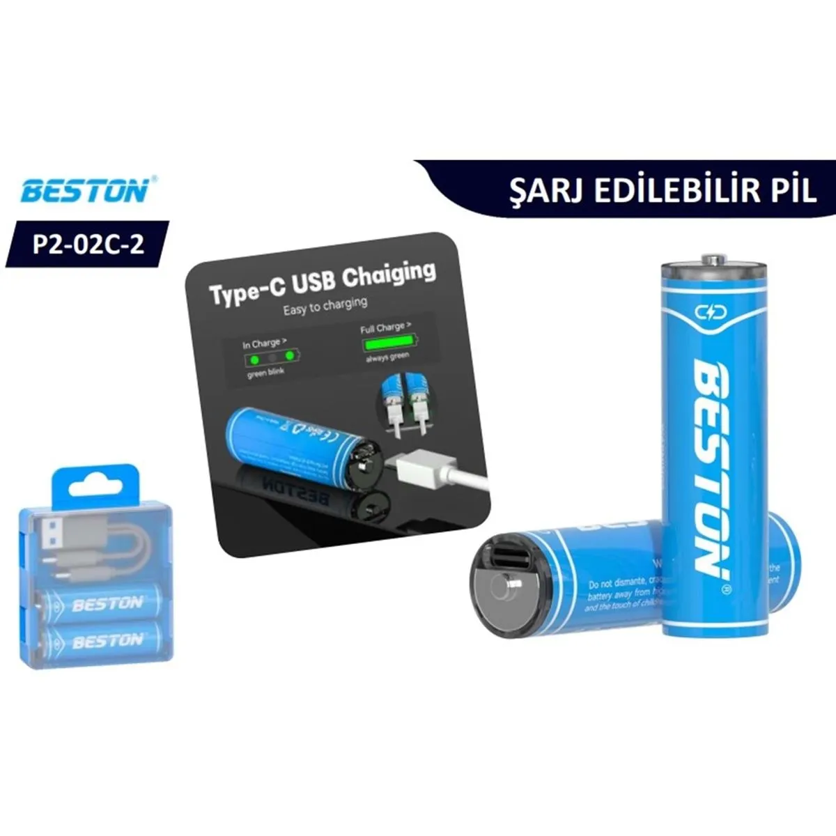 Beston P2-Lid 7200C Şarjlı Pil
