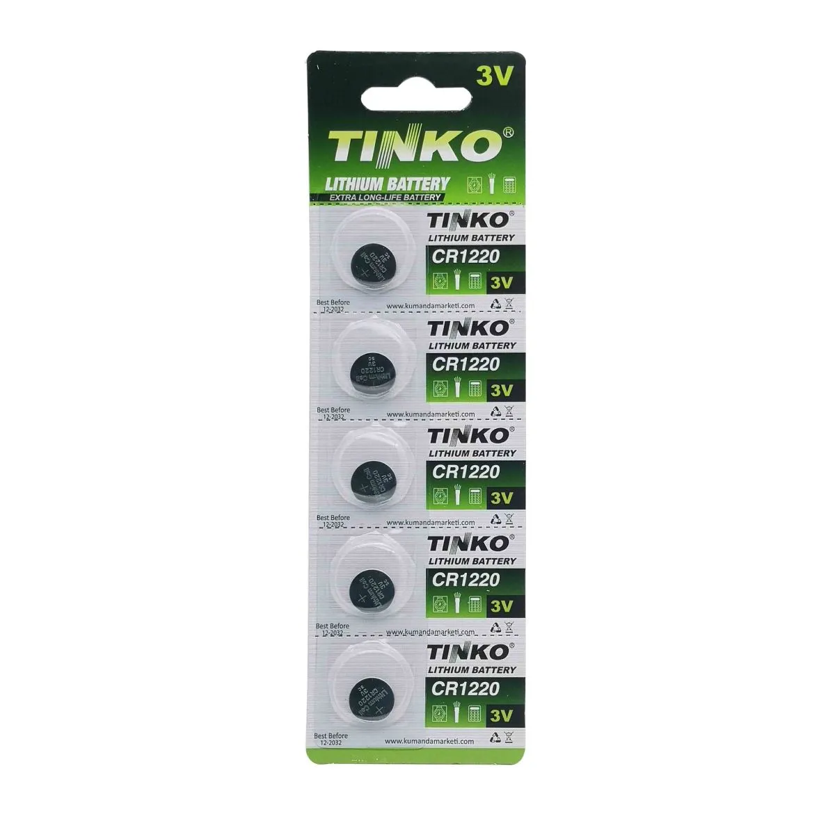 Tinko CR1220 3V Lityum Düğme Pil - 5'li Blister